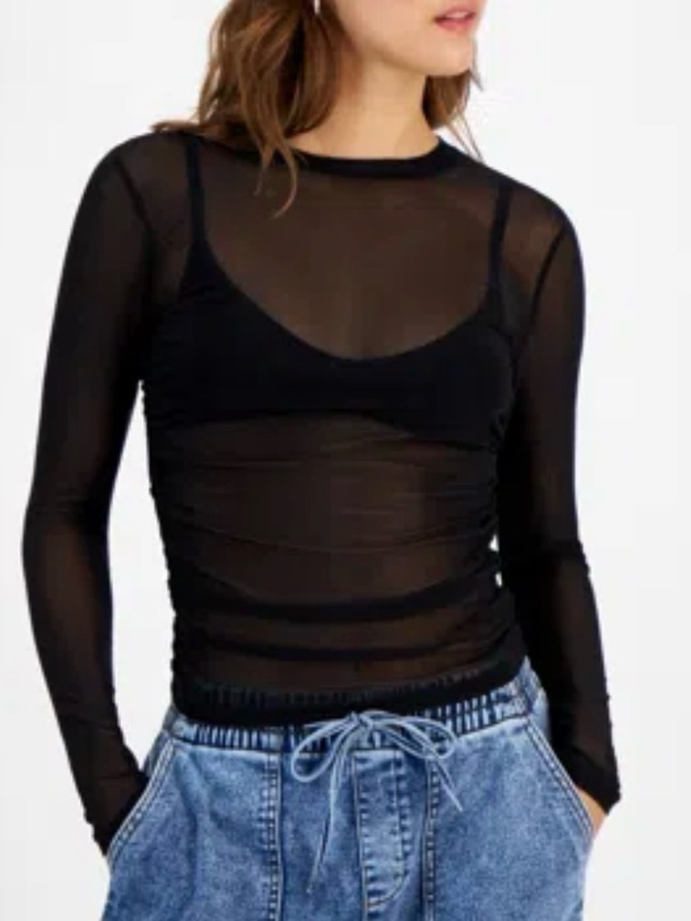 Just Polly Black Mesh Long Sleeve Top Medium
